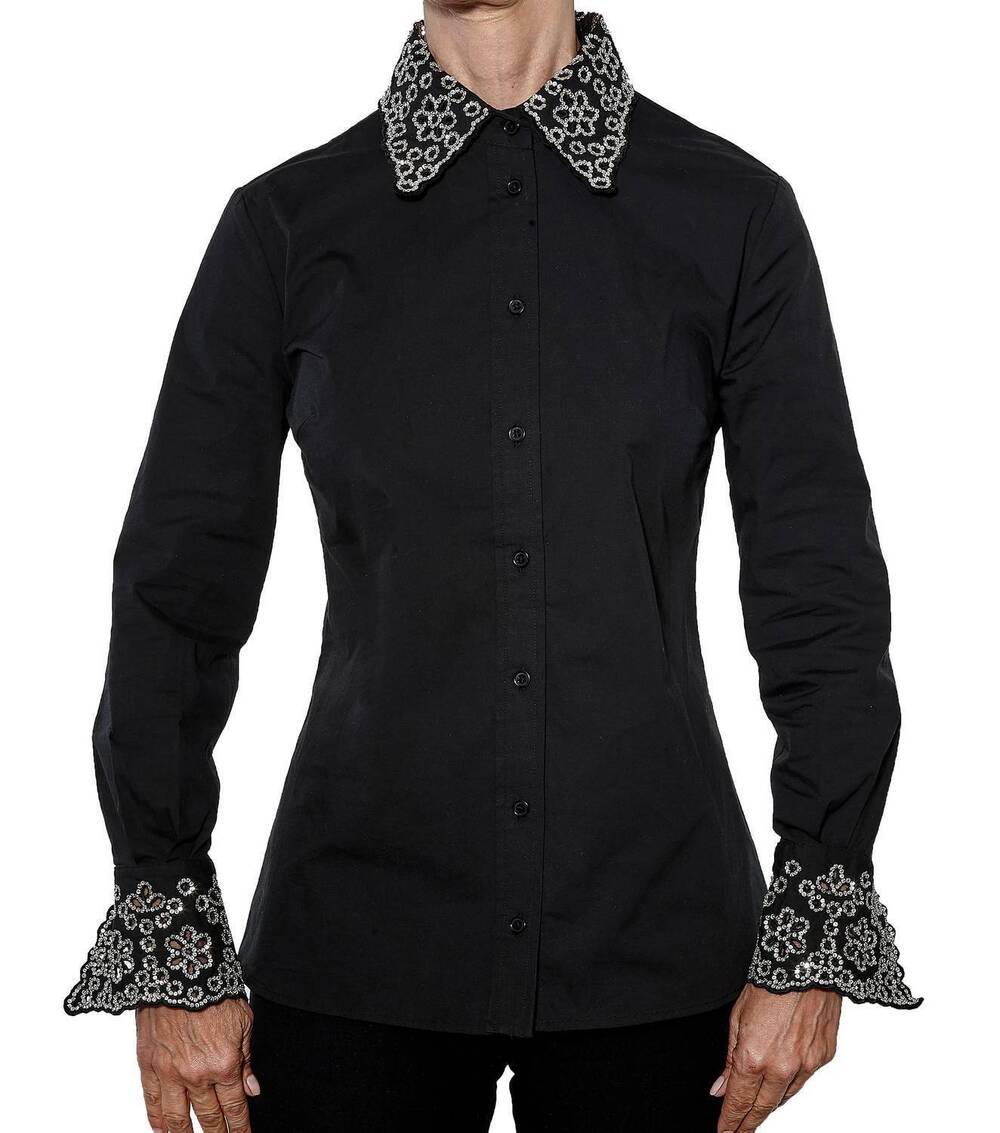 NEW JODI ROSE crystal flowers blouse in black